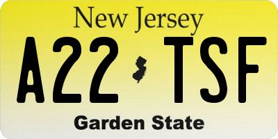 NJ license plate A22TSF