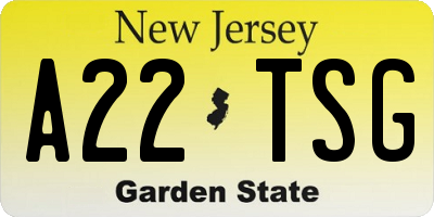 NJ license plate A22TSG