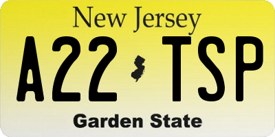 NJ license plate A22TSP