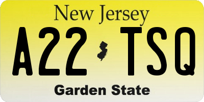 NJ license plate A22TSQ