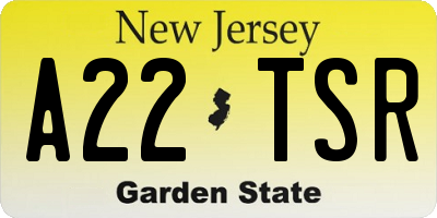 NJ license plate A22TSR