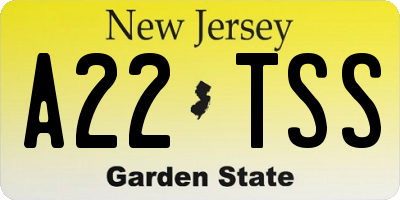 NJ license plate A22TSS