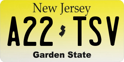 NJ license plate A22TSV
