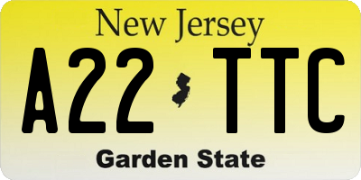 NJ license plate A22TTC
