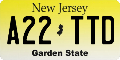 NJ license plate A22TTD