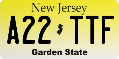 NJ license plate A22TTF