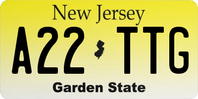 NJ license plate A22TTG