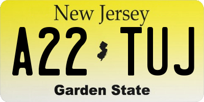 NJ license plate A22TUJ