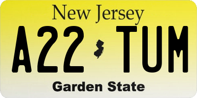 NJ license plate A22TUM