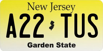 NJ license plate A22TUS