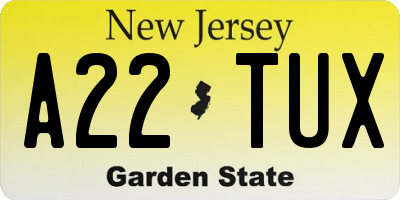 NJ license plate A22TUX