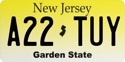 NJ license plate A22TUY