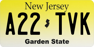 NJ license plate A22TVK