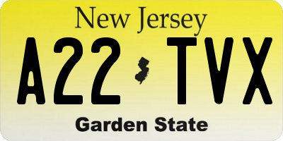NJ license plate A22TVX
