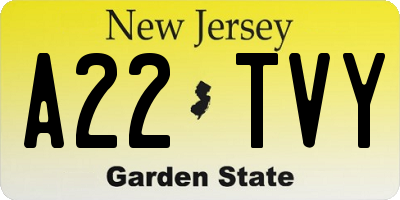 NJ license plate A22TVY