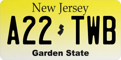 NJ license plate A22TWB