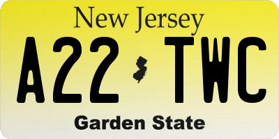 NJ license plate A22TWC