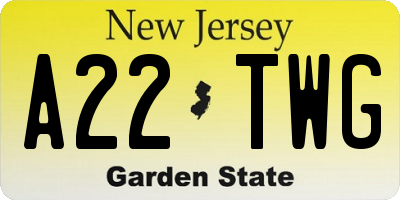 NJ license plate A22TWG