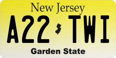 NJ license plate A22TWI