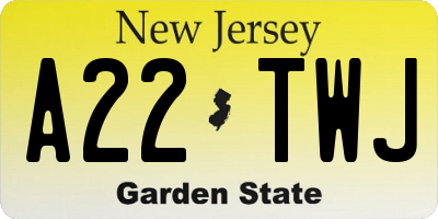 NJ license plate A22TWJ