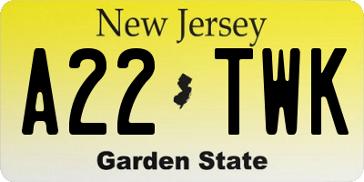 NJ license plate A22TWK
