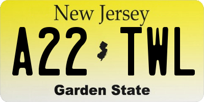 NJ license plate A22TWL