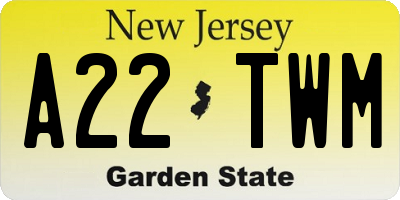 NJ license plate A22TWM