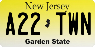 NJ license plate A22TWN