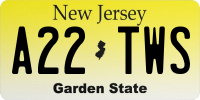 NJ license plate A22TWS