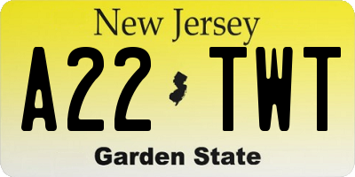 NJ license plate A22TWT