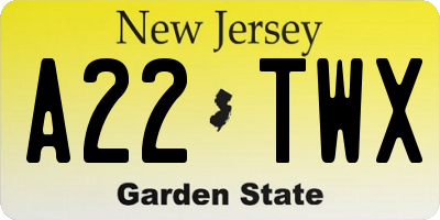 NJ license plate A22TWX