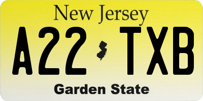 NJ license plate A22TXB