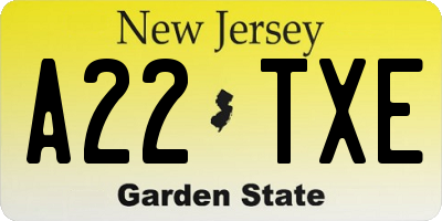 NJ license plate A22TXE