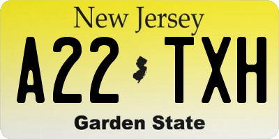 NJ license plate A22TXH