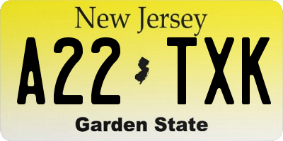 NJ license plate A22TXK