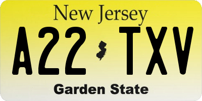 NJ license plate A22TXV
