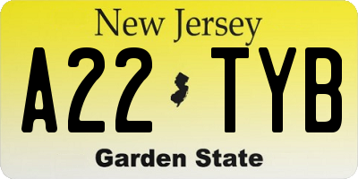 NJ license plate A22TYB