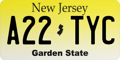 NJ license plate A22TYC