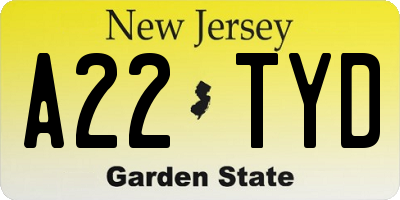 NJ license plate A22TYD