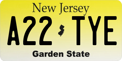 NJ license plate A22TYE