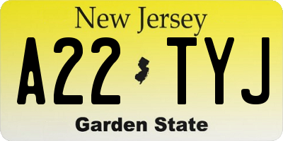 NJ license plate A22TYJ