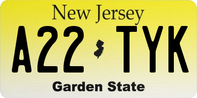 NJ license plate A22TYK
