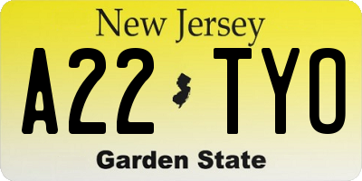 NJ license plate A22TYO