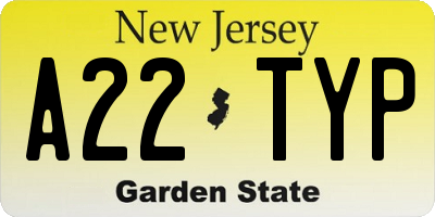NJ license plate A22TYP