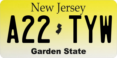 NJ license plate A22TYW