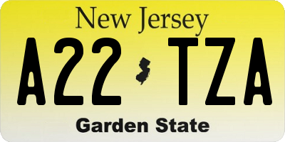 NJ license plate A22TZA