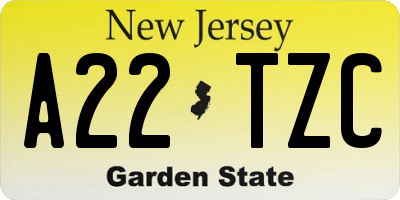 NJ license plate A22TZC