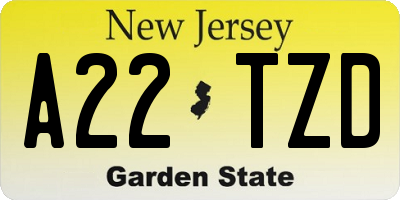 NJ license plate A22TZD