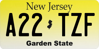 NJ license plate A22TZF