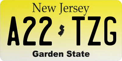 NJ license plate A22TZG